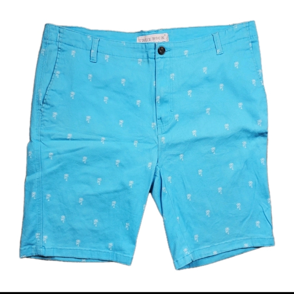 True Rock Summer Shorts Mens Size 40 Blue With White Palm Trees